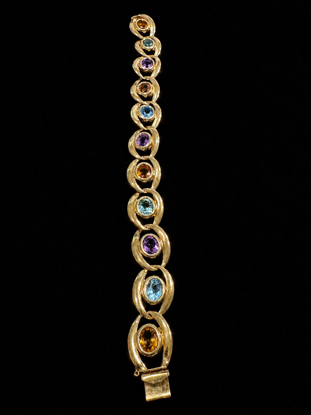 14K Gold Multi-Gemstone Bracelet | Blue Topaz, Amethyst & Citrine | 8.5”