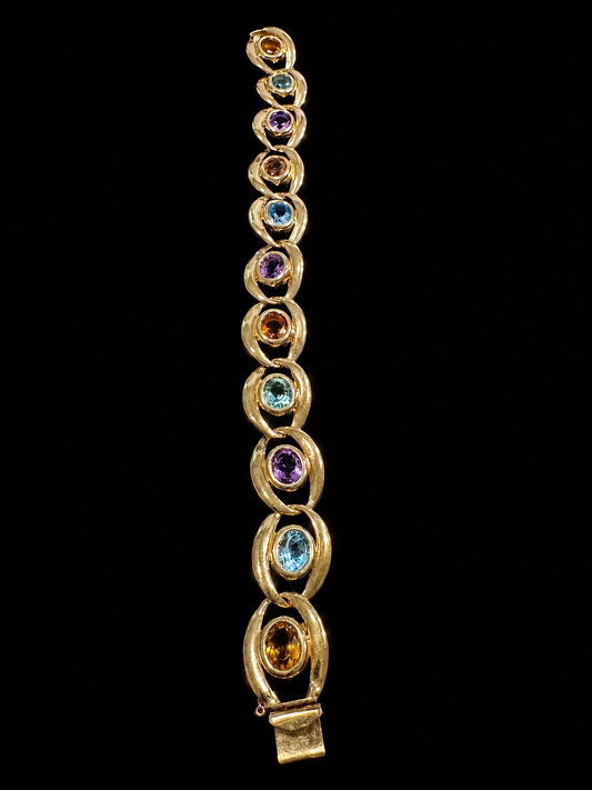 14K Gold Multi-Gemstone Bracelet | Blue Topaz, Amethyst & Citrine | 8.5”
