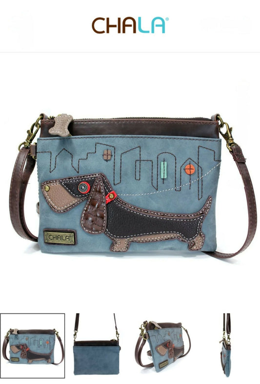 Anytime Crystals Chala Handbags Mini Crossbody - Wiener Dog