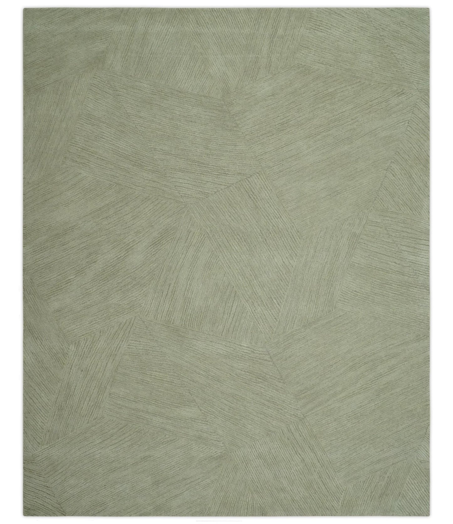 Olive and Ivory Modern Geometrical Stripes Textured Hand Tufted Multi size rug