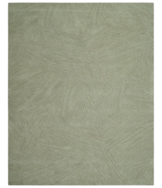 Olive and Ivory Modern Geometrical Stripes Textured Hand Tufted Multi size rug