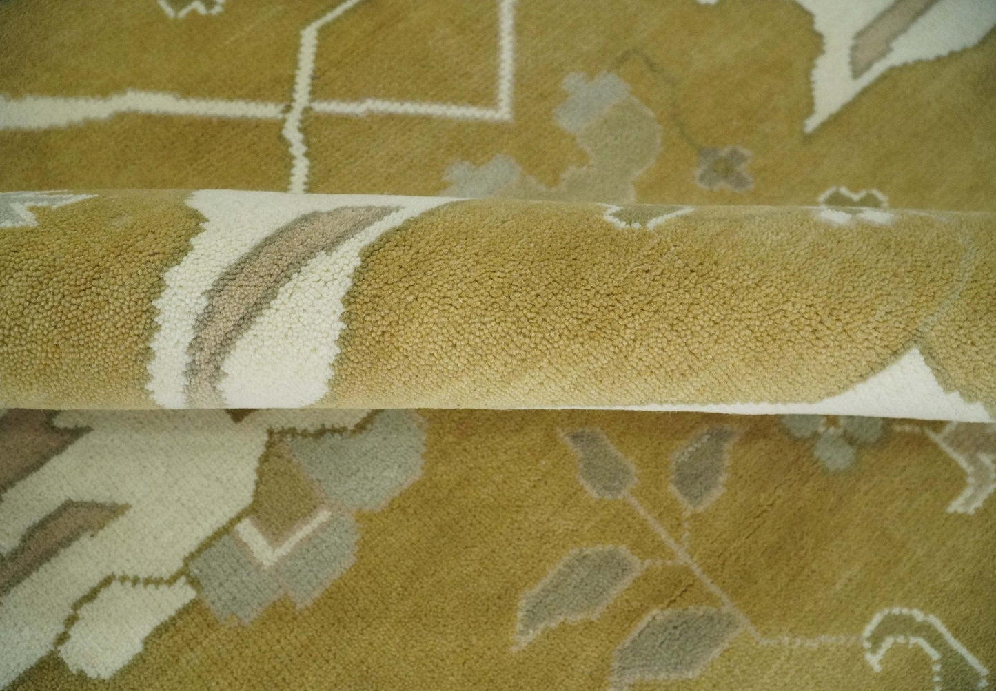 Olive, Ivory and Gray Hand knotted Oushak Custom Made Wool Rug