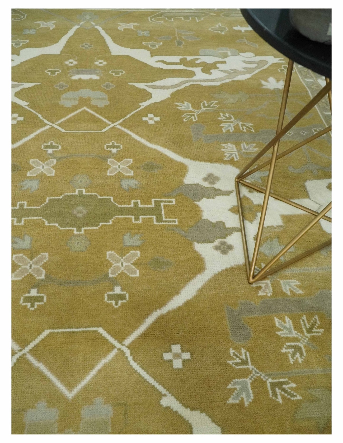 Olive, Ivory and Gray Hand knotted Oushak Custom Made Wool Rug