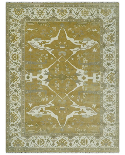 Olive, Ivory and Gray Hand knotted Oushak Custom Made Wool Rug