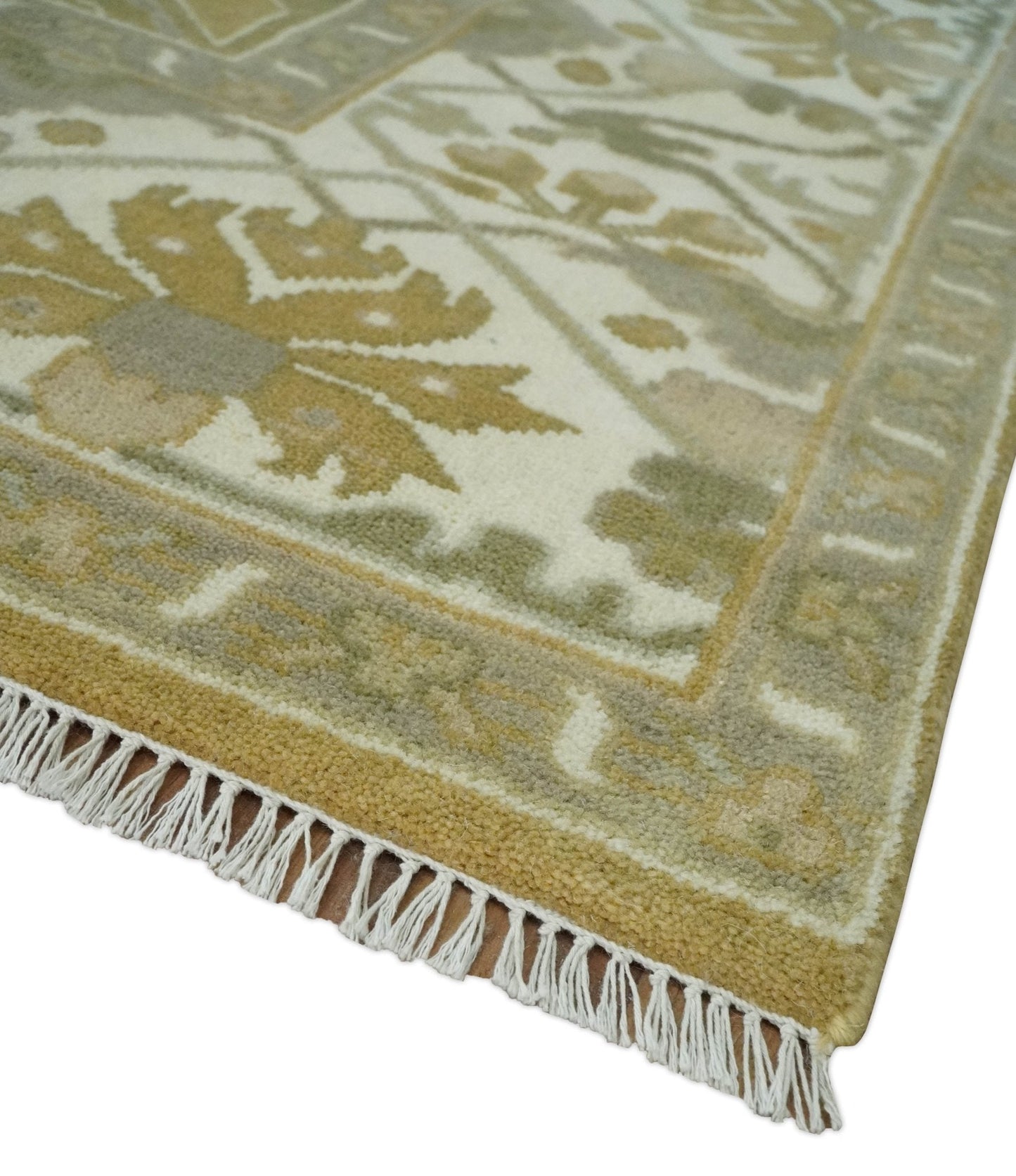 Olive, Ivory and Gray Hand knotted Oushak Custom Made Wool Rug