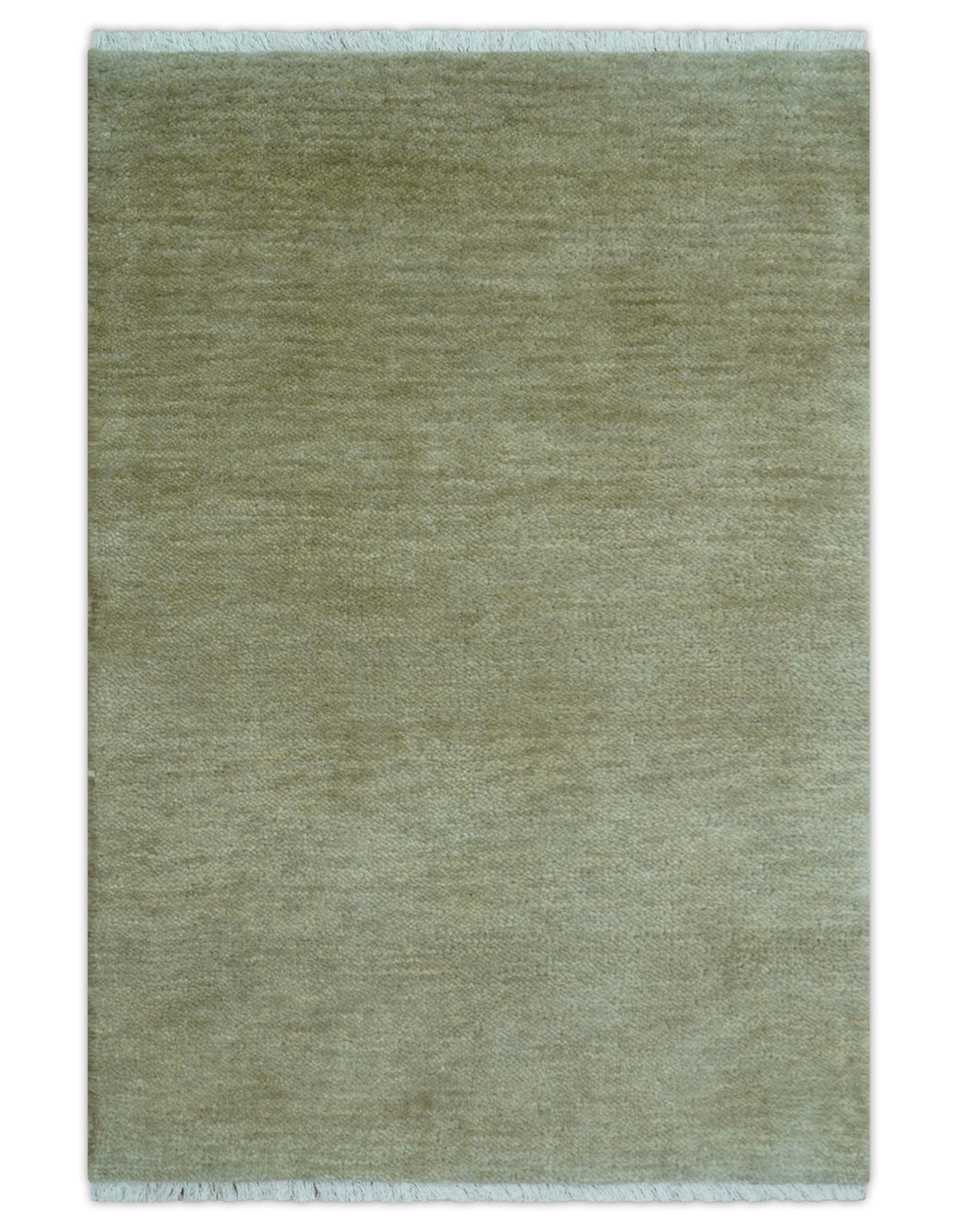 Olive Modern Solid Design Hand Knotted Wool Rug