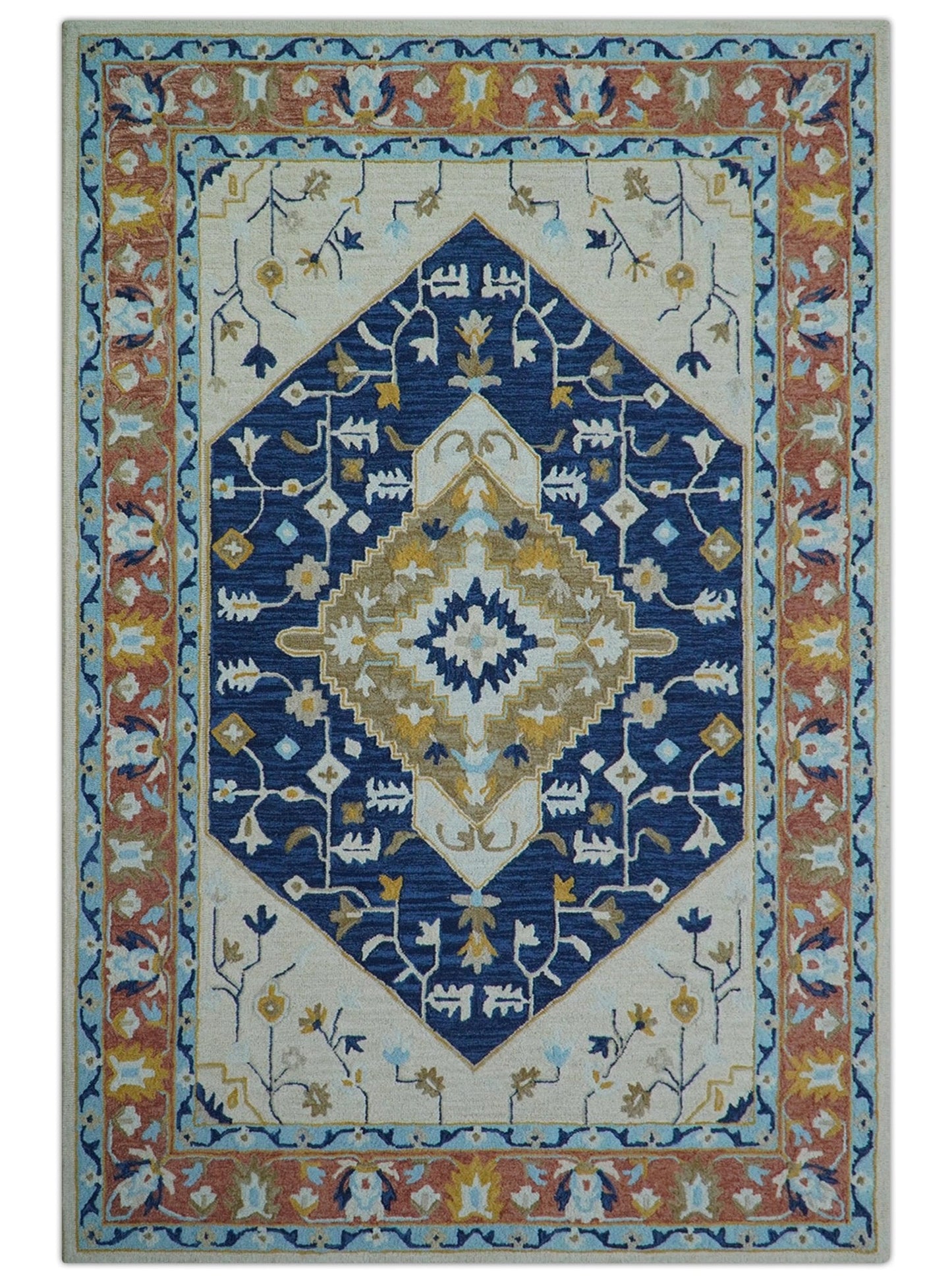 Ollie Traditional Blue And Ivory Hand Tufted Wool Rug