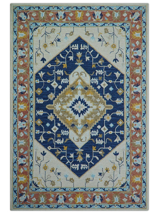 Ollie Traditional Blue And Ivory Hand Tufted Wool Rug