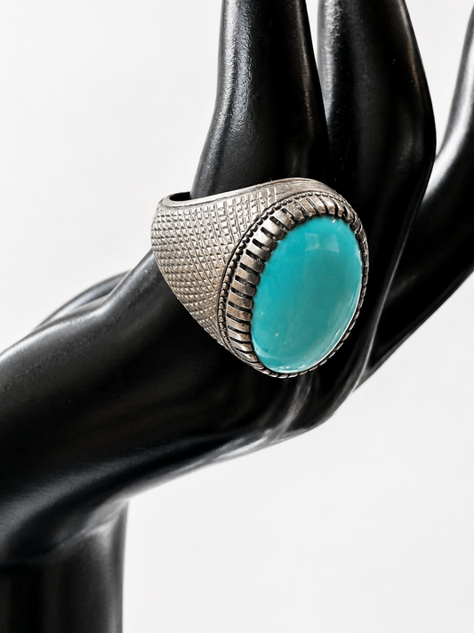 Sterling Silver Natural Turquoise Statement Ring | Size 11 | 14g