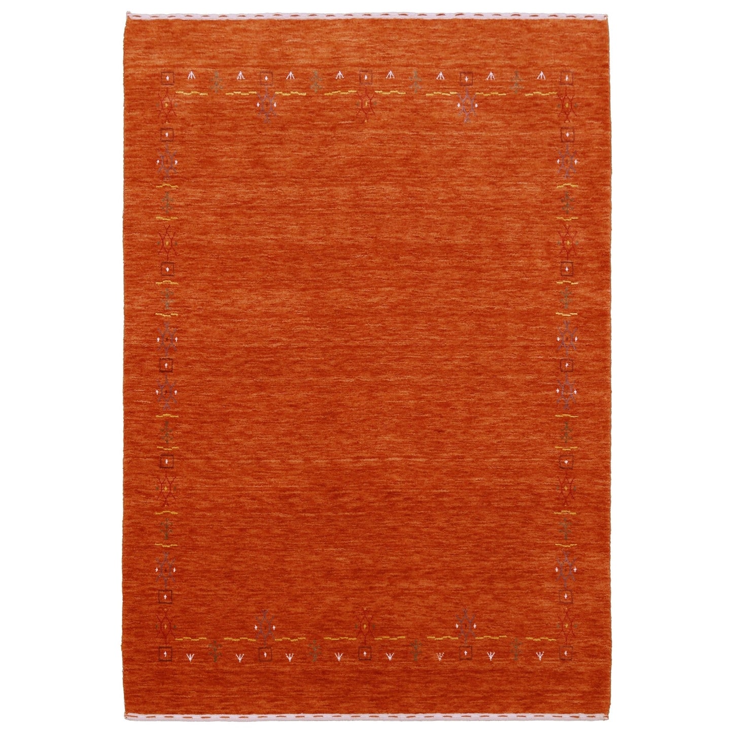 Orange Modern Geometrical Tribal Border Hand Loomed Wool Area Rug