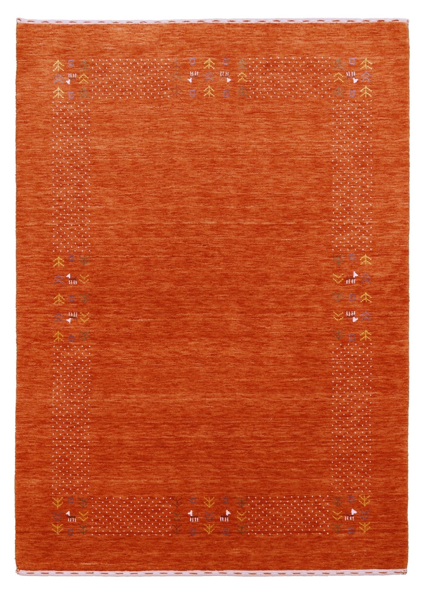 Orange Solid ground with Border Pattern Loomed Wool Area Rug