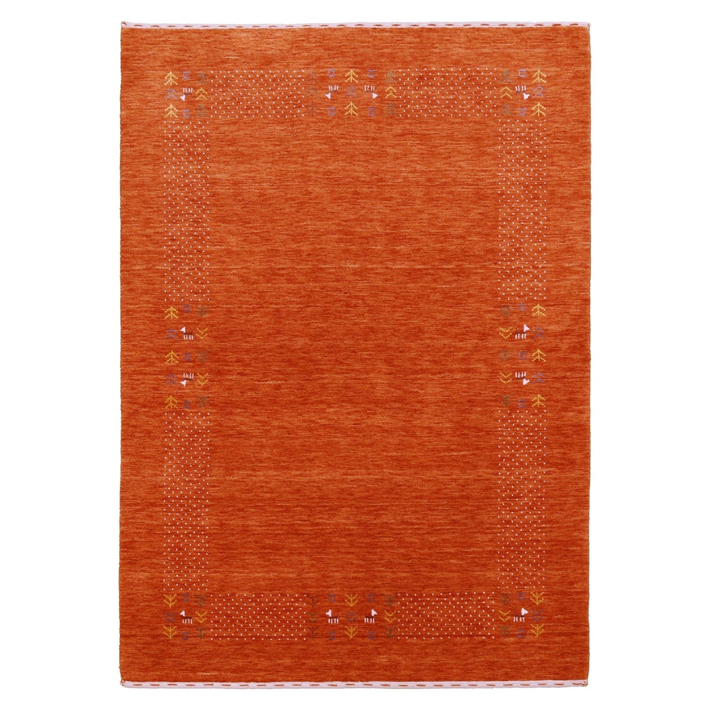 Orange Solid ground with Border Pattern Loomed Wool Area Rug