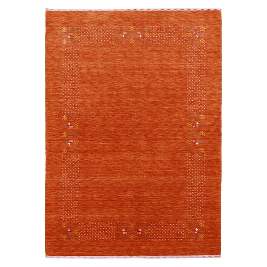 Orange Solid ground with Border Pattern Loomed Wool Area Rug