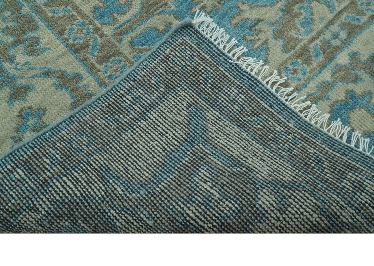 Origin Custom Made Blue and Beige Oushak Hand Knotted Wool Rug