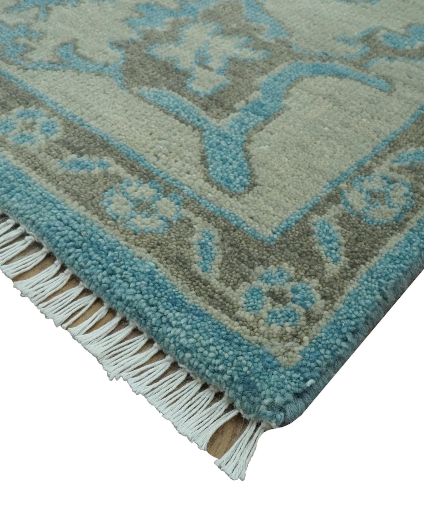 Origin Custom Made Blue and Beige Oushak Hand Knotted Wool Rug