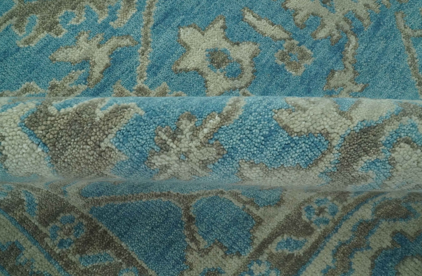 Origin Custom Made Blue and Beige Oushak Hand Knotted Wool Rug