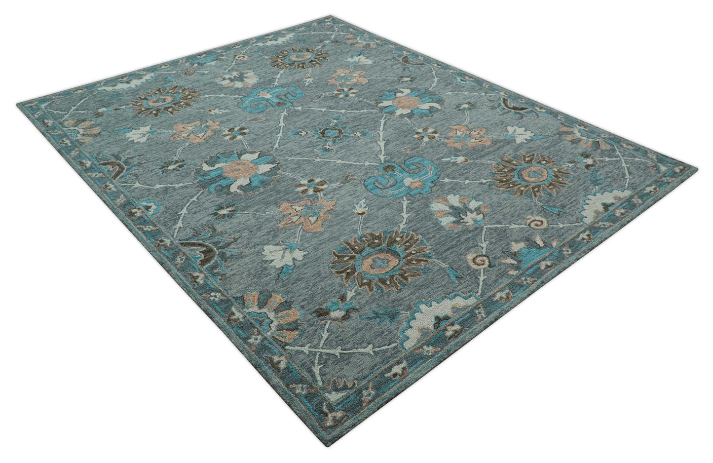 Oushak Design Gray, Blue And Brown Hand Tufted Custom Made wool rug