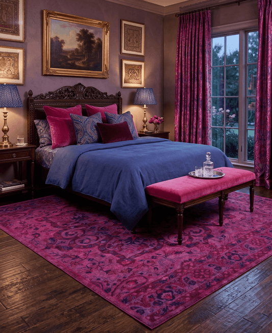 Overdyed Pink Traditional Floral Design Hand Tufted  Wool Area Rug
