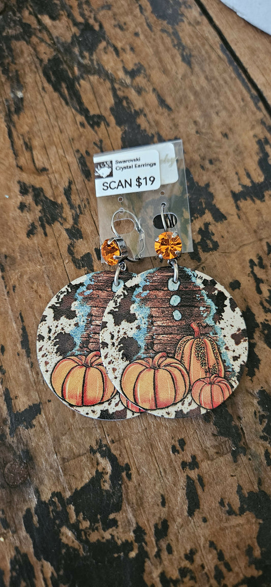 Anytime Crystals 8.5mm Tangerine Crystals with Pumpkin Dangle Earrings