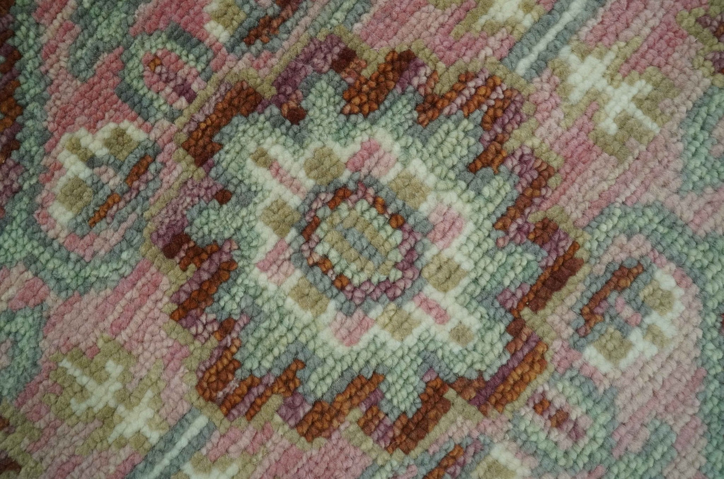 Pink, Ivory and Olive Hand Knotted Traditional Custom Made Size wool Rug