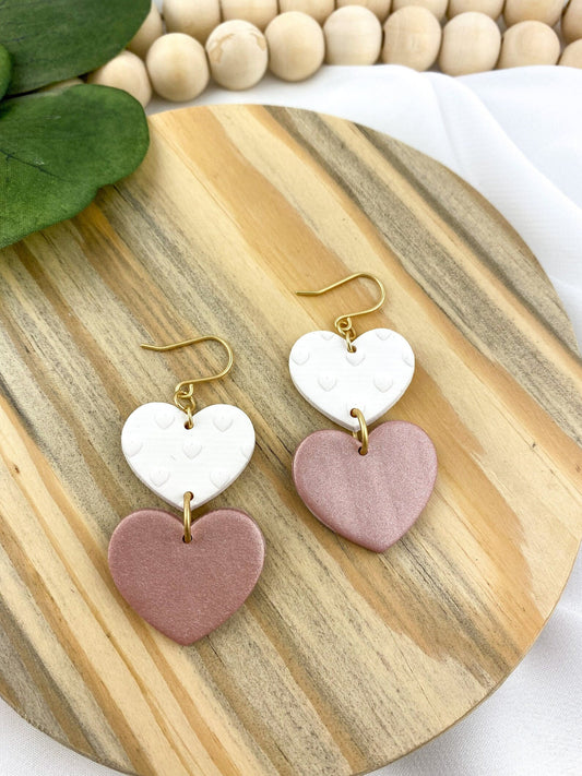 Pink/White Heart Dangle Earrings