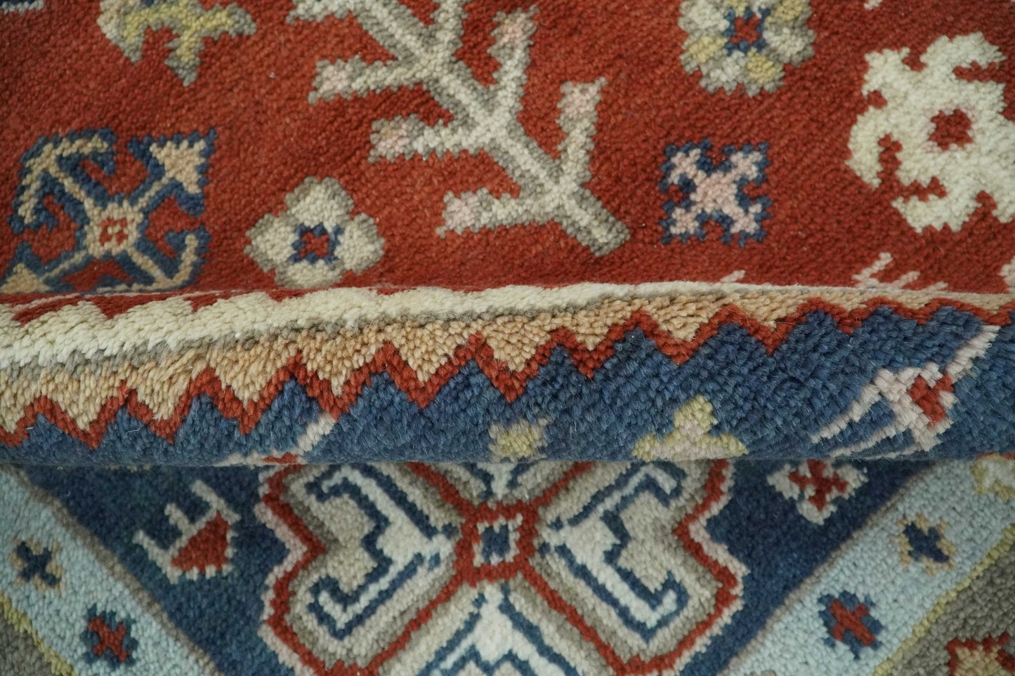 Premium Style Rust, Blue and Beige Hand Knotted Traditional Heriz wool Area Rug