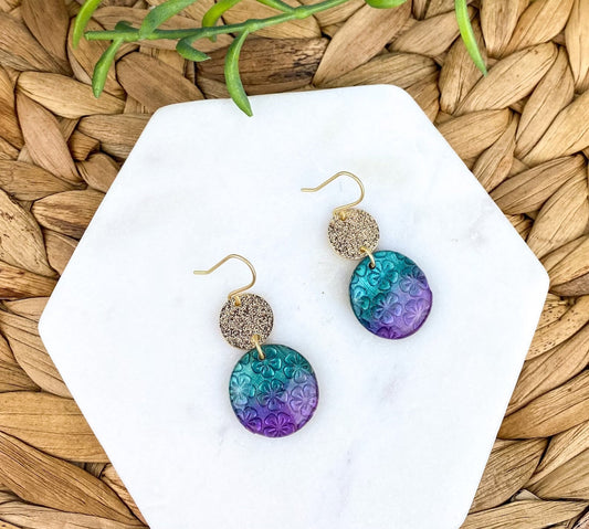 Purple/Green Drop Earrings