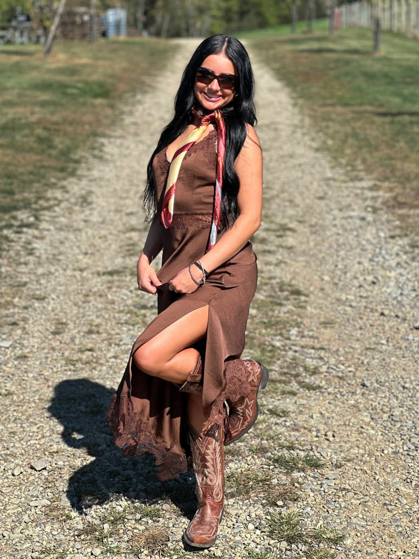 Isabella Satin Side Slit Maxi Dress