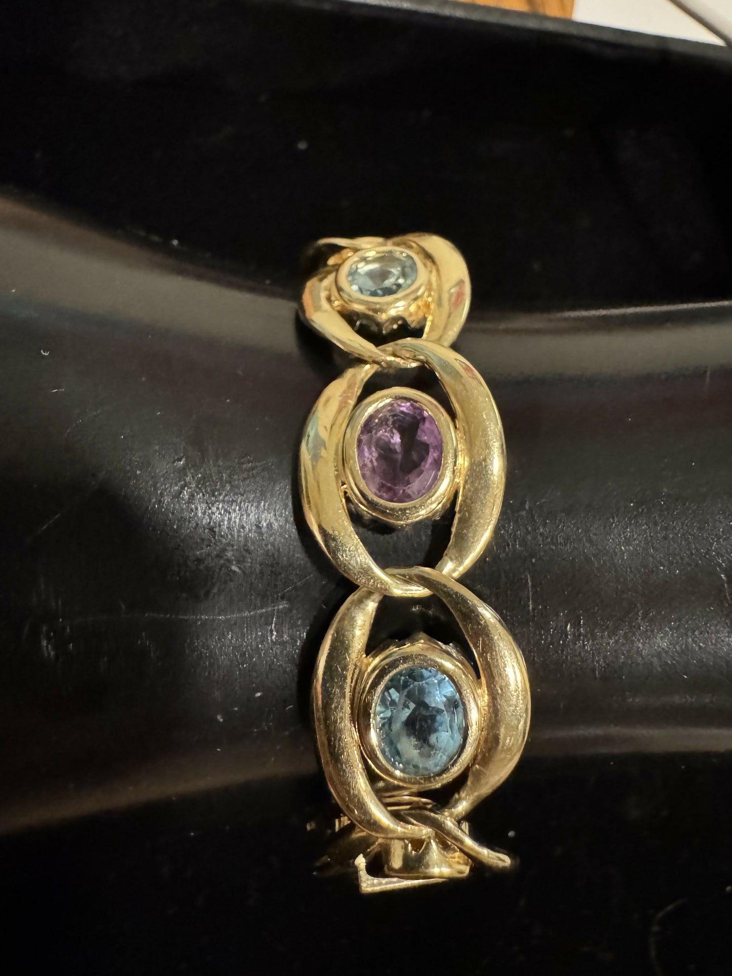 14K Gold Multi-Gemstone Bracelet | Blue Topaz, Amethyst & Citrine | 8.5”