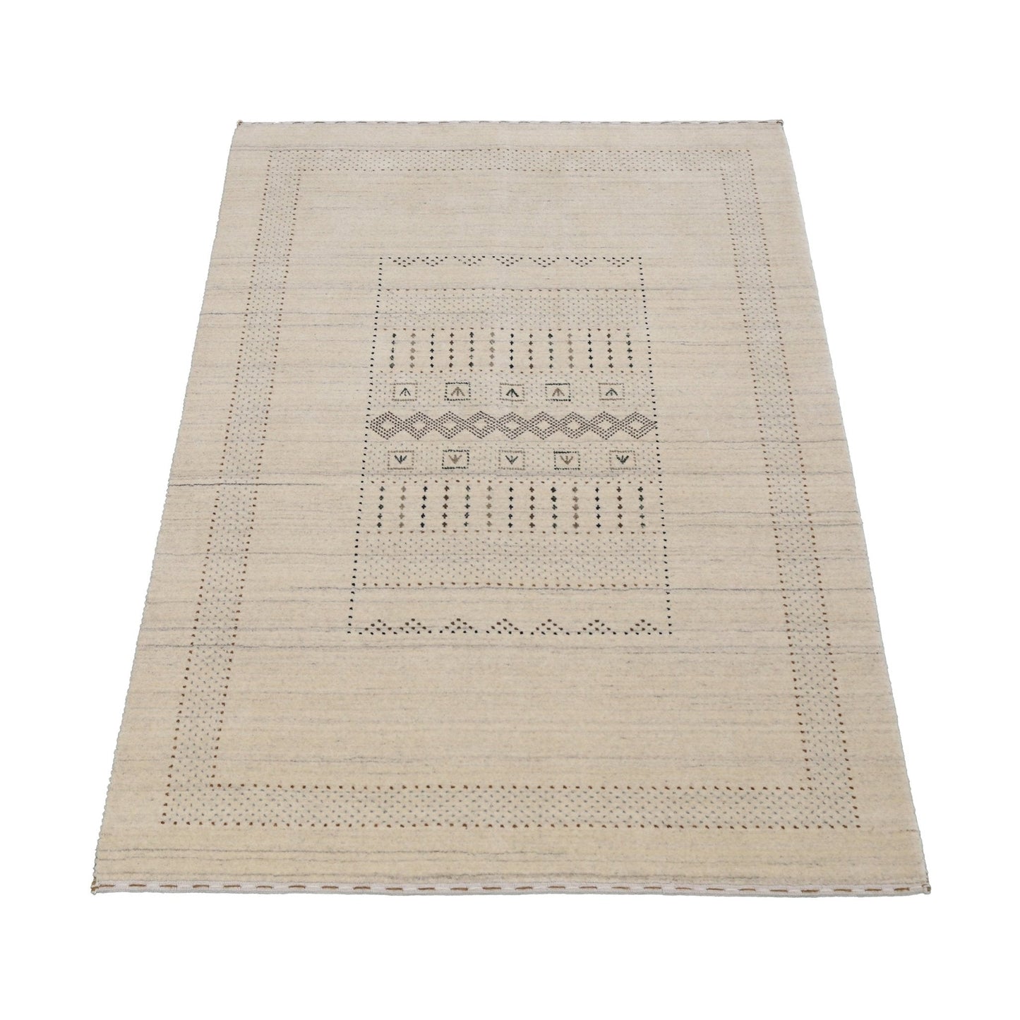 Beige Gabbeh Design Hand Loomed Wool Area Rug