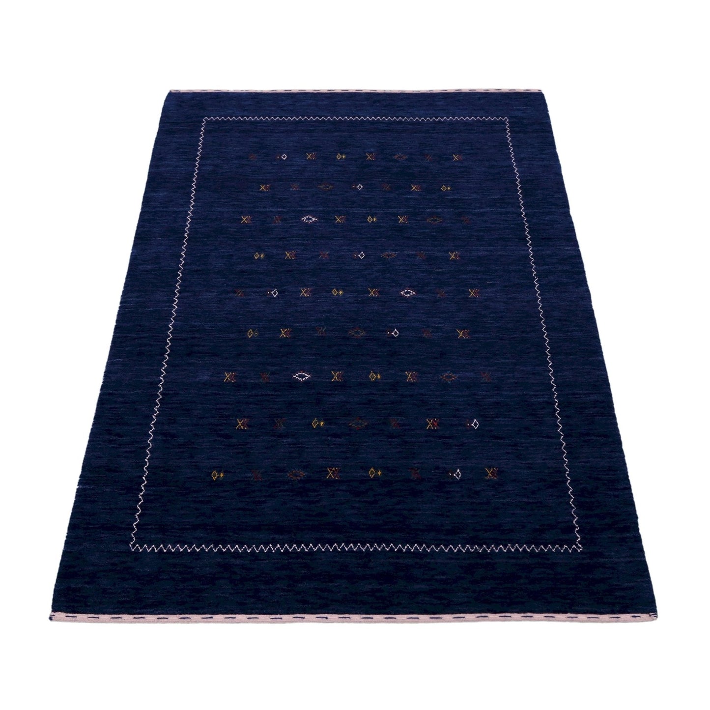 Blue And White Modern Design Hand Loomed Wool Area Rug
