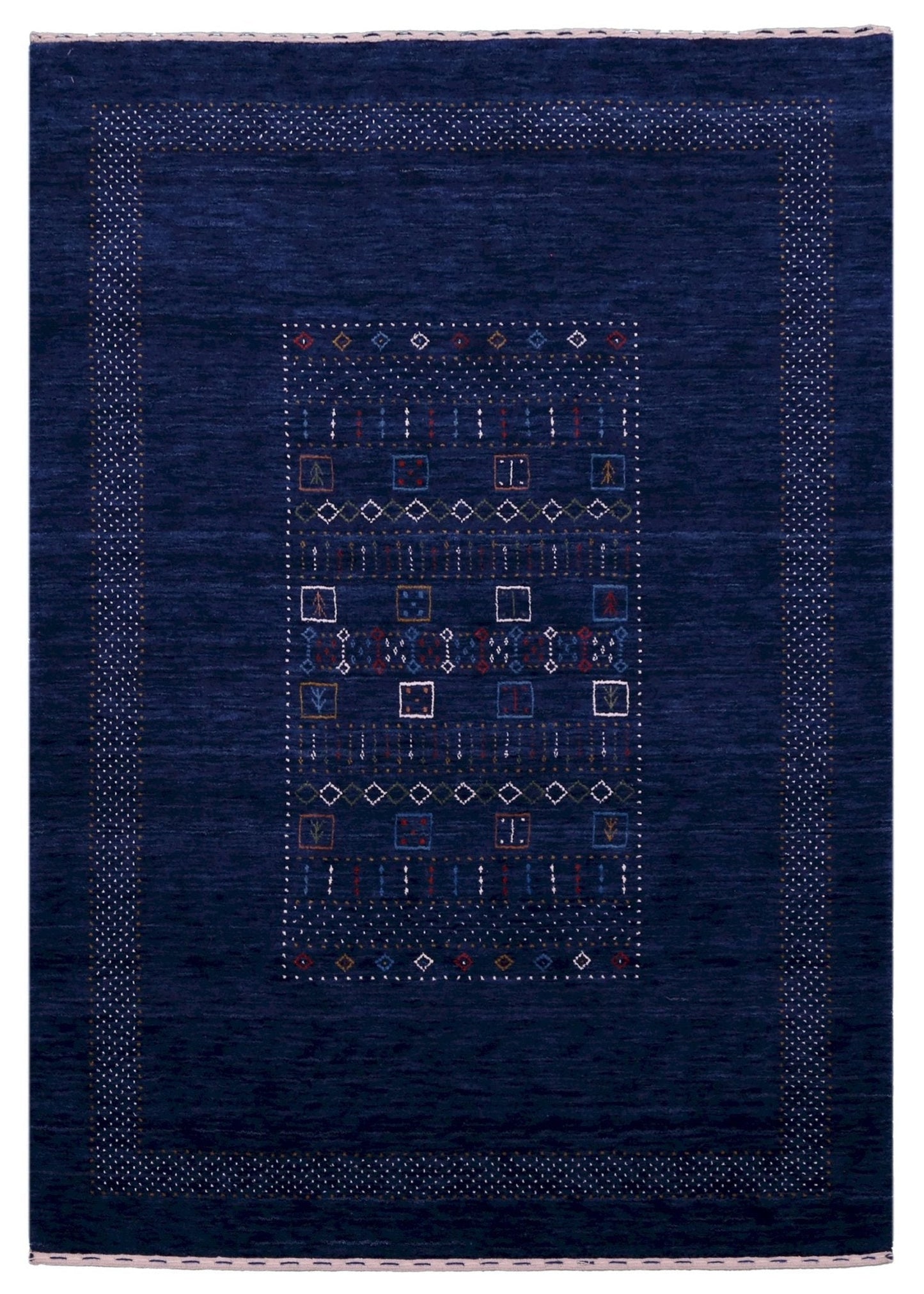 Blue Center Pattern Hand Loomed Wool Area Rug