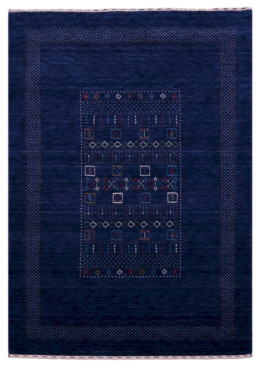 Blue Center Pattern Hand Loomed Wool Area Rug