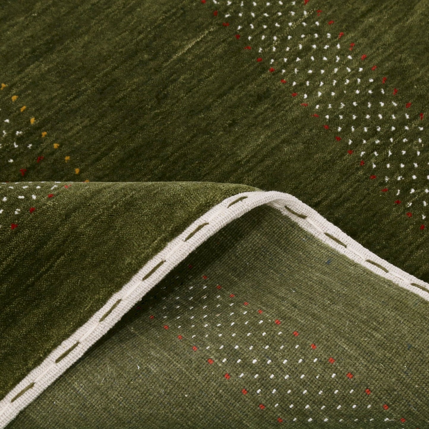 Gabbeh Design Hand Loomed Green Wool Area Rug