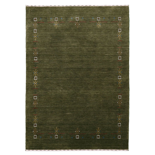 Green Tribal Border Design Hand Loomed Wool Area Rug