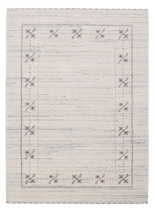 Ivory Gabbeh Border Design Hand Loomed Wool Rug