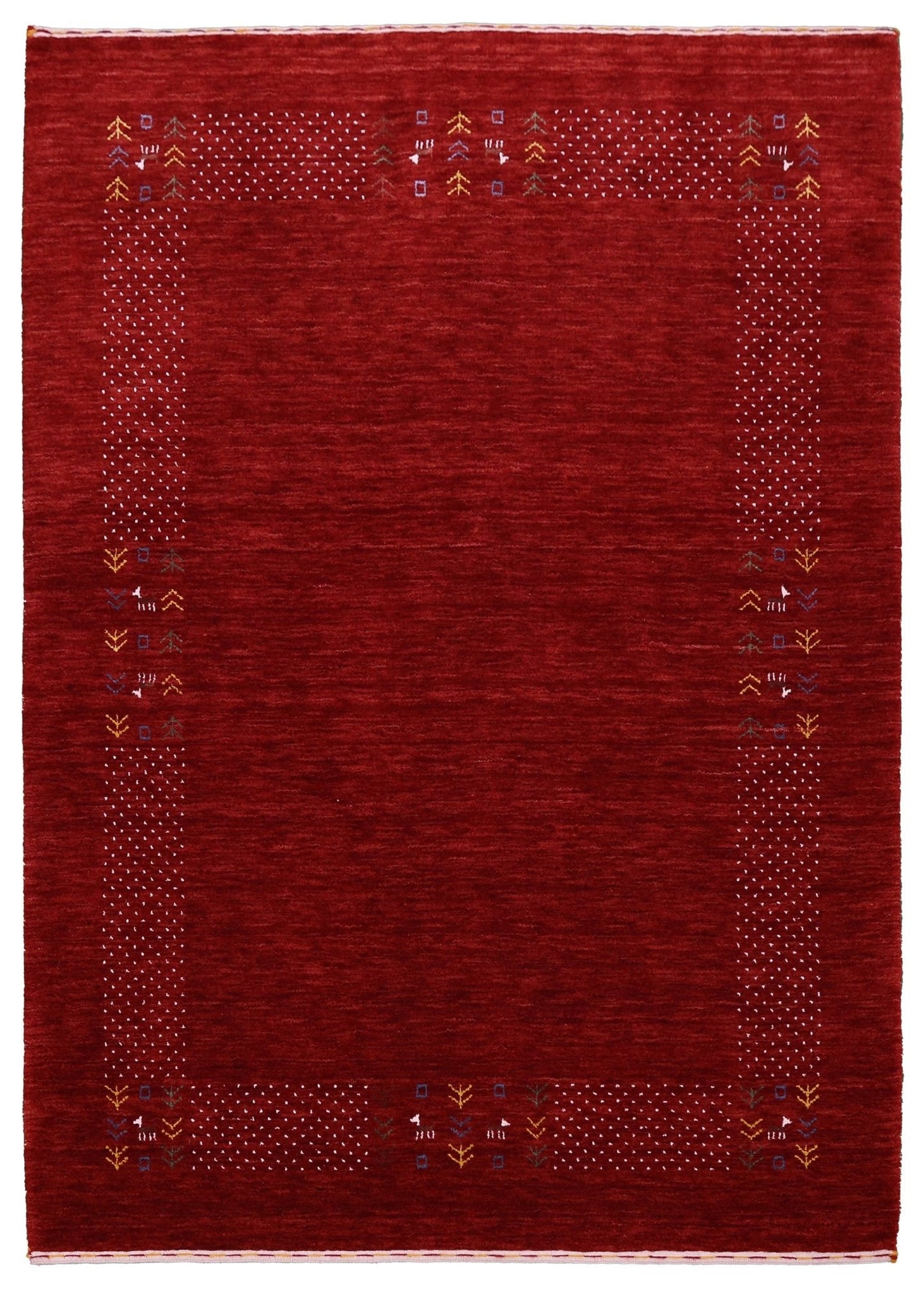 Red Contemporary Border Motifs Hand Loomed Wool Area Rug