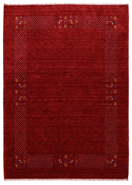 Red Contemporary Border Motifs Hand Loomed Wool Area Rug