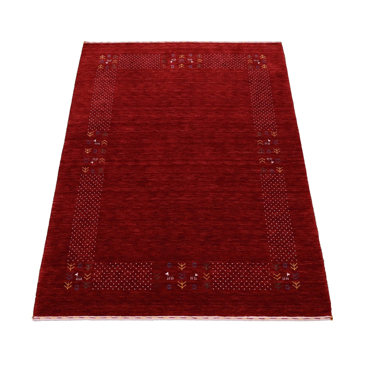 Red Contemporary Border Motifs Hand Loomed Wool Area Rug