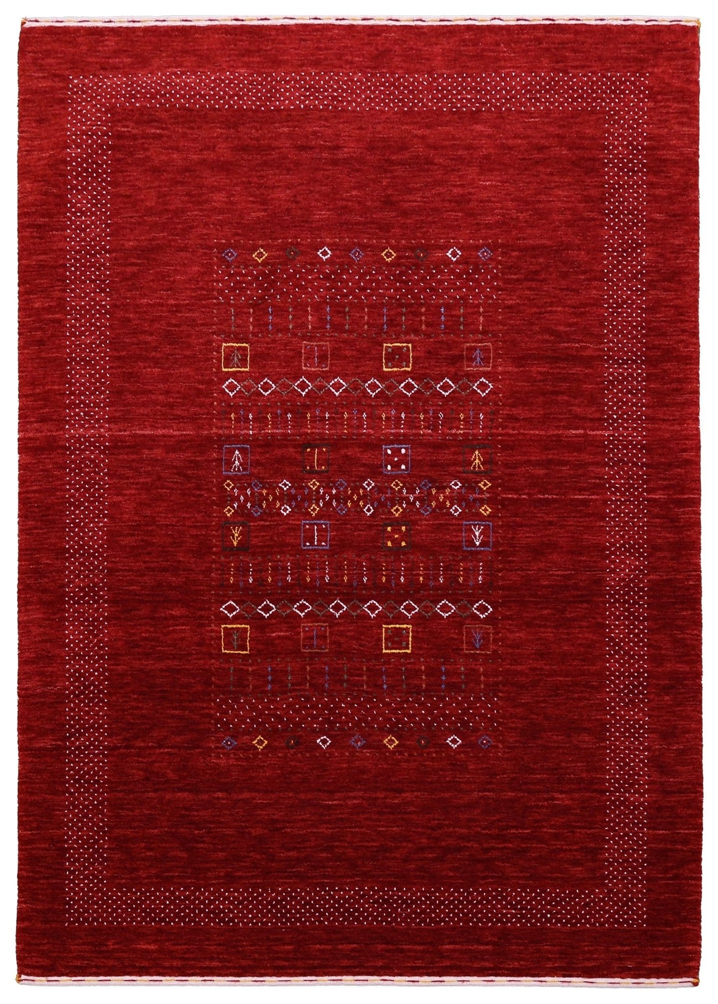 Red Contemporary Center Design Hand Loomed Wool Area Rug