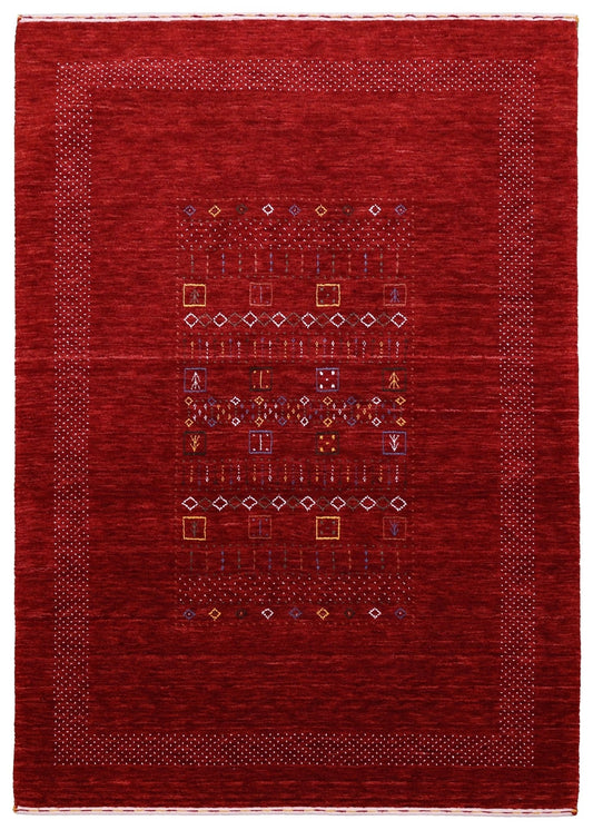 Red Contemporary Center Design Hand Loomed Wool Area Rug