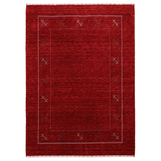 Red Gabbeh Border Design Hand Loomed Wool Area Rug