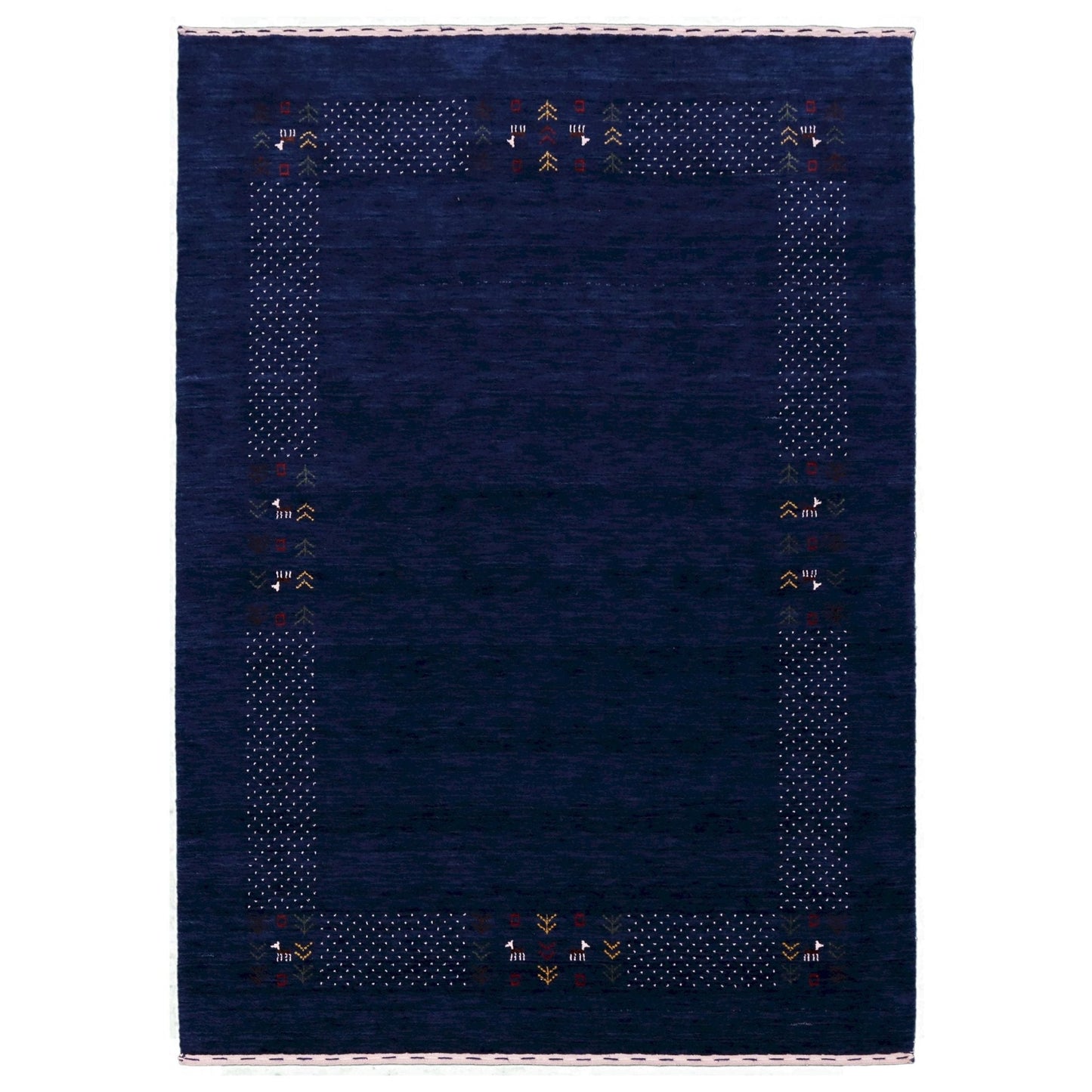 Solid Blue Border Patterns Hand Loomed Wool Area Rug