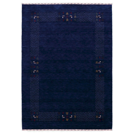 Solid Blue Border Patterns Hand Loomed Wool Area Rug