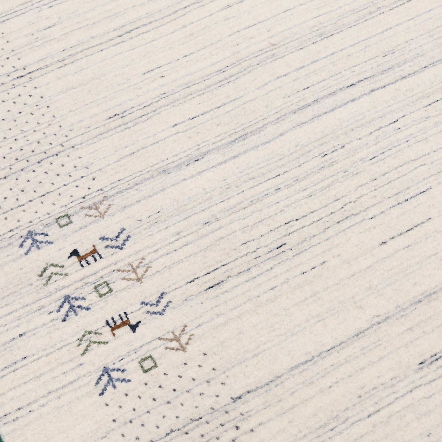 Solid Ivory Border Patterns Hand Loomed Wool Area Rug