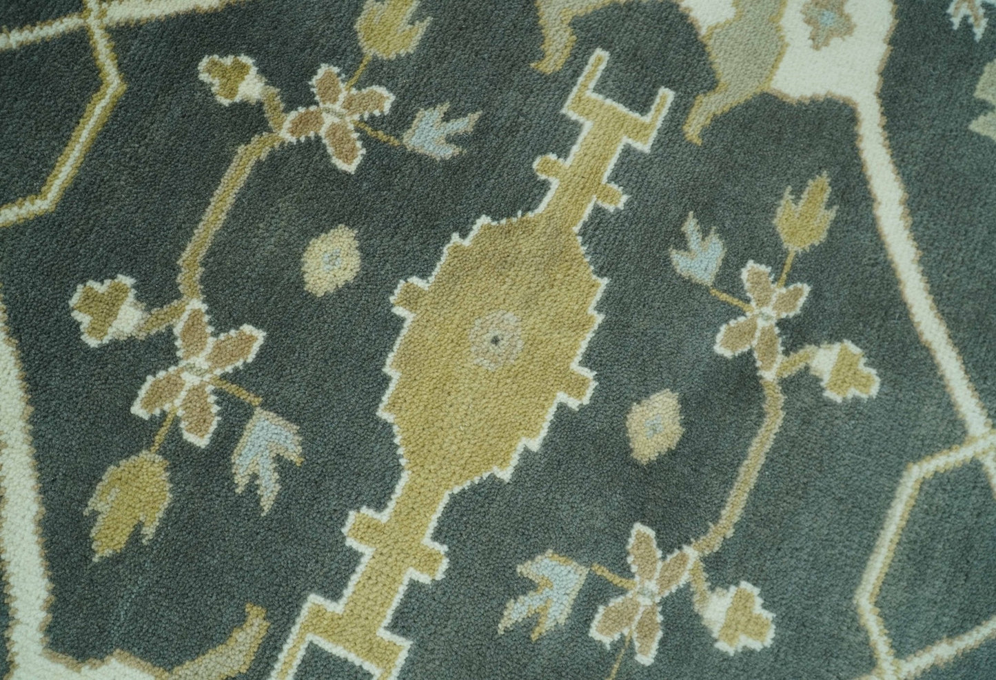 Richmond Custom Made Charcoal and Beige Hand Knotted Oushak wool Area Rug
