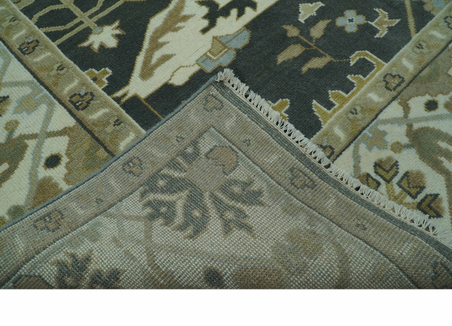 Richmond Custom Made Charcoal and Beige Hand Knotted Oushak wool Area Rug