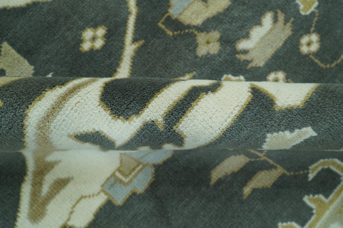 Richmond Custom Made Charcoal and Beige Hand Knotted Oushak wool Area Rug