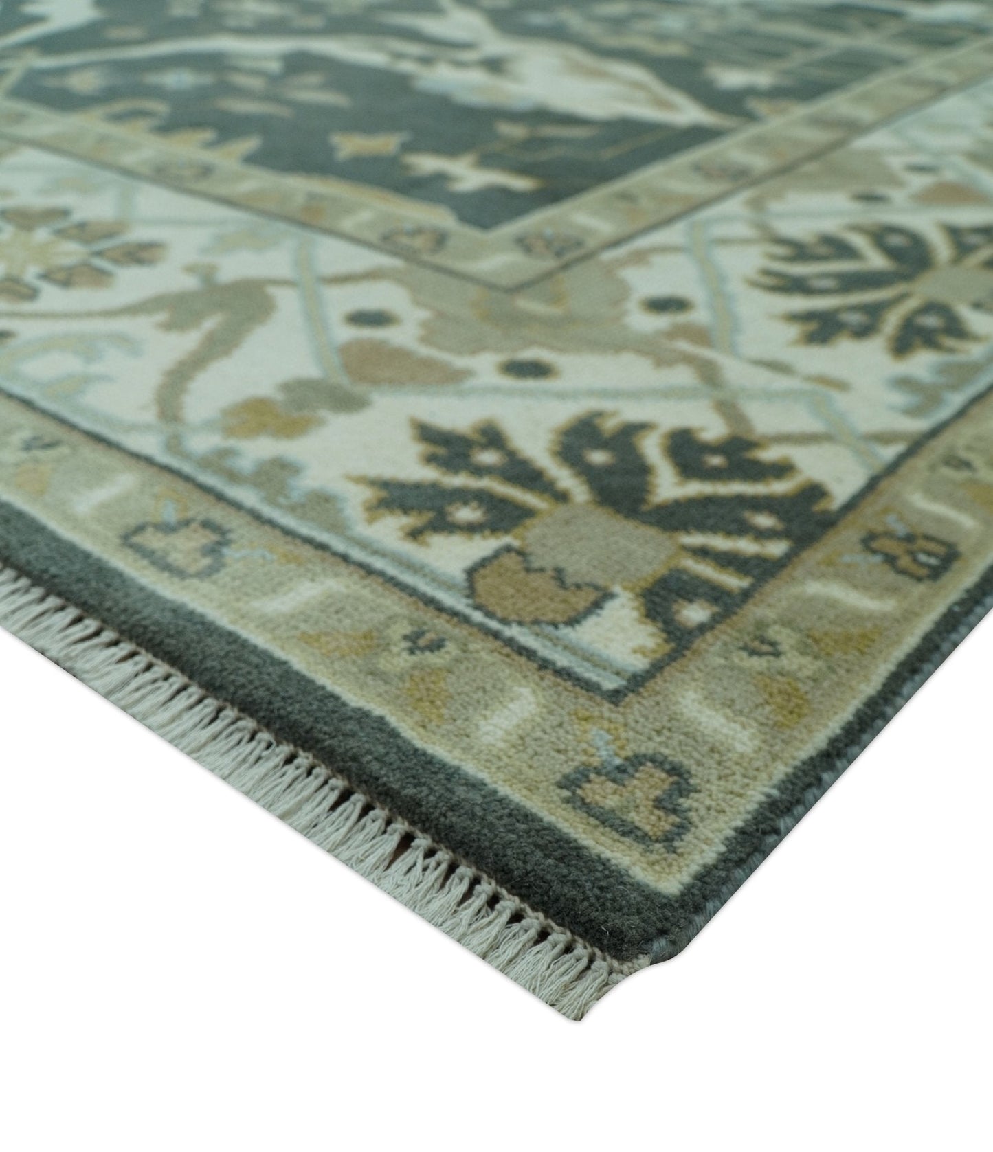 Richmond Custom Made Charcoal and Beige Hand Knotted Oushak wool Area Rug