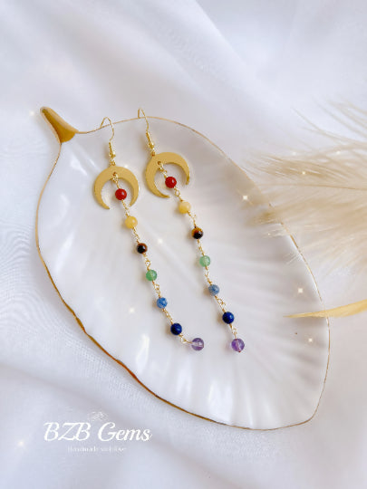 7 Chakra Gemstone Drop Earrings (Silver)